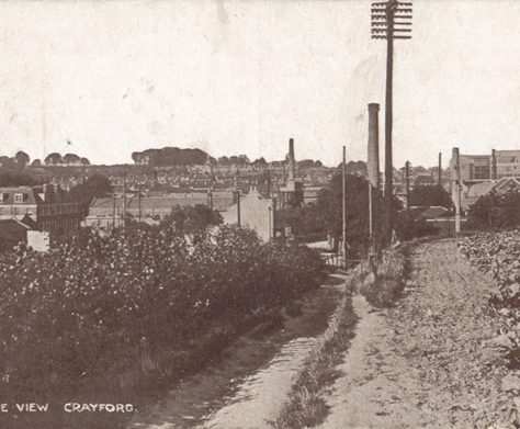 1276167897_birds-eye-view-of-crayford-1921 Birds Eye View of Crayford, c.1921. The town is in the distance, with a telegraph pole in foreground. | Bexley Local Studies & Archive Centre