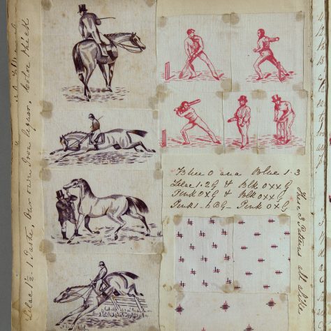 17-Crayford_1997-17-B14 17. Page from a Swaisland colourist’s notebook showing samples of men’s shirtings, around 1857