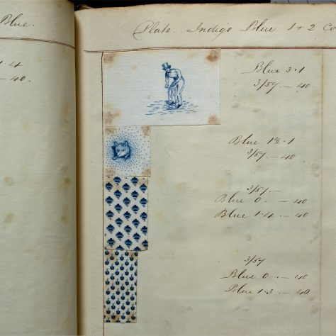21-Crayford_Inv15-fo18 21.Plate printed indigo shirtings from Thomas Royle’s notebook, March 1857