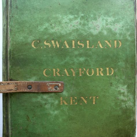 B09-Crayford_Binding-1840s B9. Green vellum book cover from a design album, 1840s (Inventory 14). Title reads C. Swaisland Crayford Kent