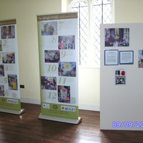 Hall-Place-exhibition-1 Hall Place exhibition. Three boards stand in a hallway.